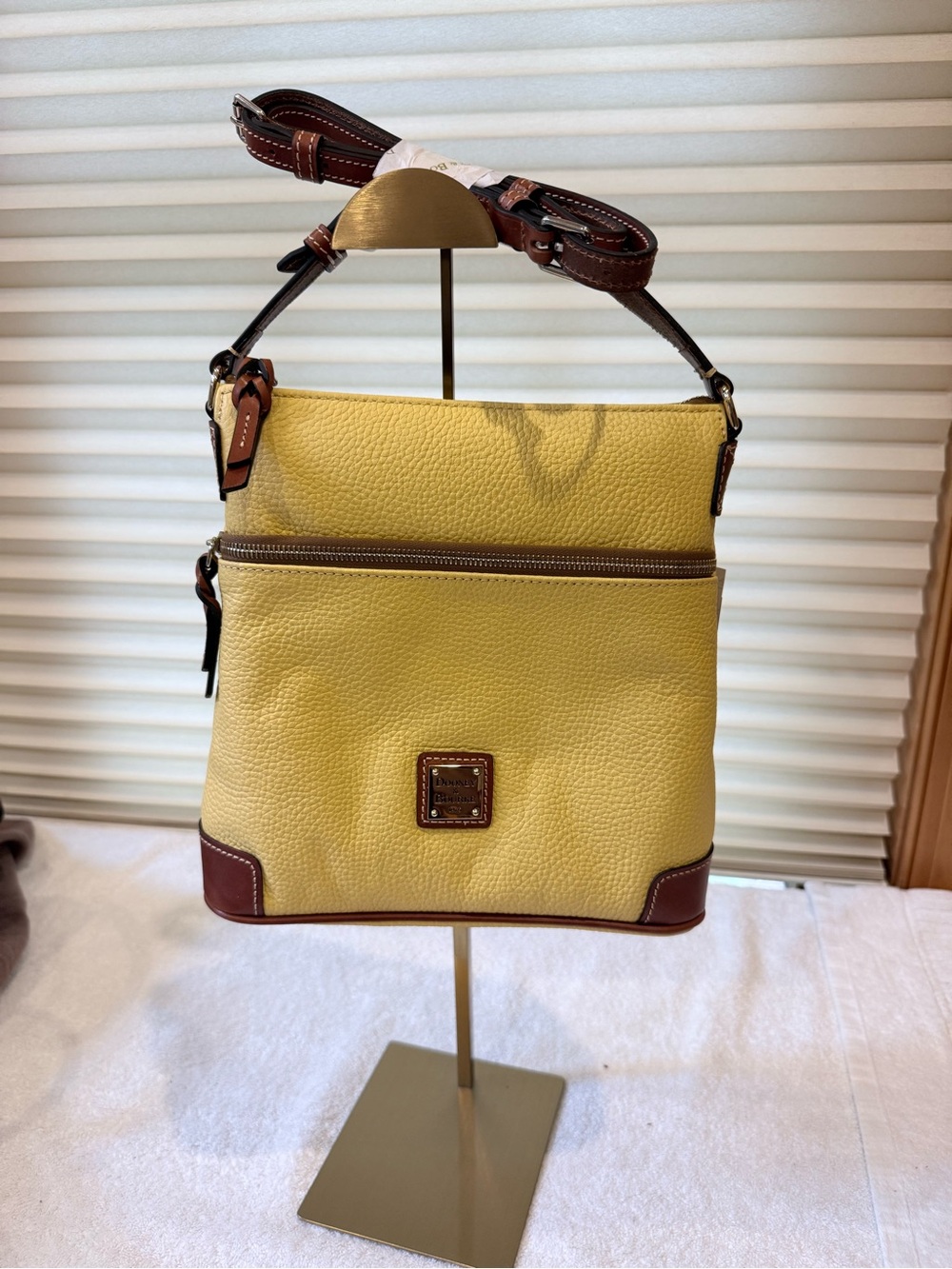 Dooney & Bourke Yellow and Brown Pebble Leather Crossbody Messenger